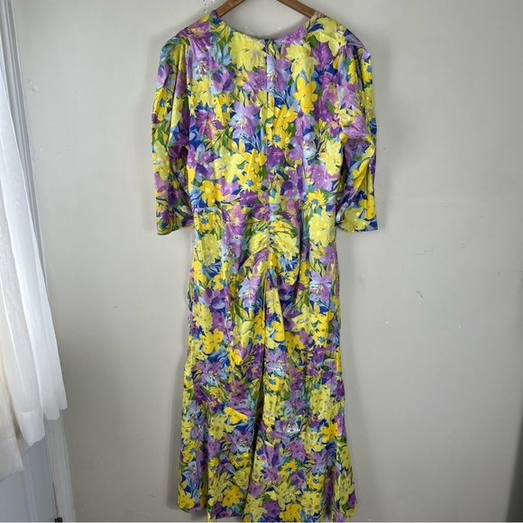 For Love & Lemons Cassia Midi Dress in Lemon Floral Size 2X 3/4 Sleeve V-Neck - Picture 7 of 16